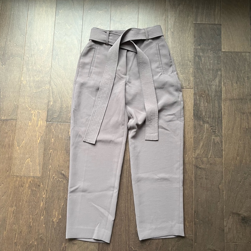 High-Waist Tie-Belt Women's Pants in Light Taupe